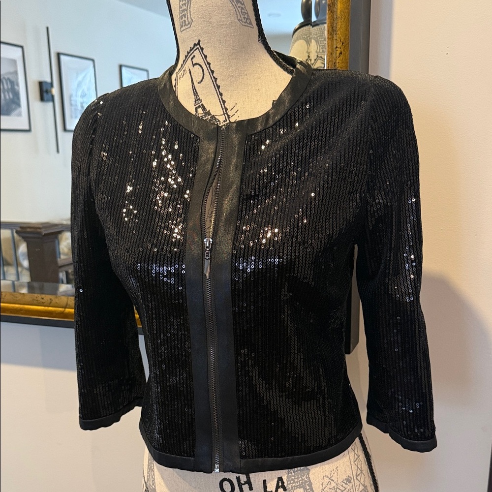 Black Fitted Sequin Women's Lined Jacket